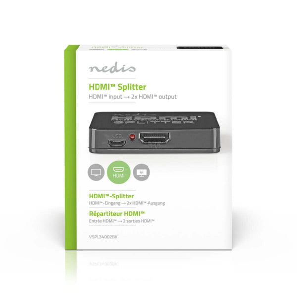 NEDIS | HDMI Splitter 2-Port 4K, 2.25 Gbps Black | VSPL34002BK