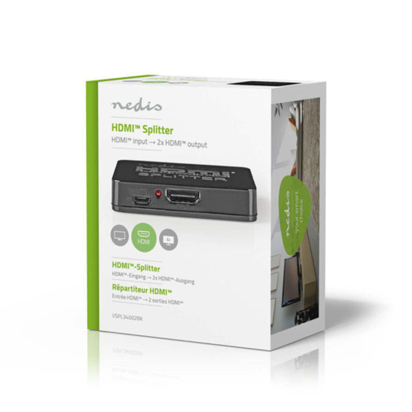 NEDIS | HDMI Splitter 2-Port 4K, 2.25 Gbps Black | VSPL34002BK