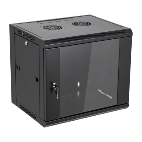 NETCON | 12U Single Section 600W*600D Wall Mount Cabinet, Front Glass & 1 Way Fan | NTSW12U60601FC1