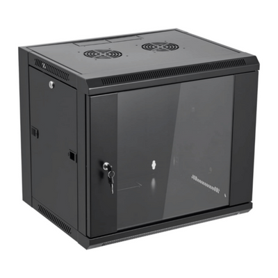 NETCON | 15U Single Section 600W*600D Wall Mount Cabinet, Front Glass & 1 Way Fan | NTSW15U60601FC1