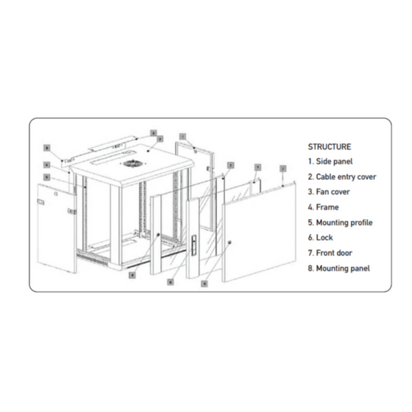 NETCON | 15U Single Section 600W*600D Wall Mount Cabinet, Front Glass & 1 Way Fan | NTSW15U60601FC1