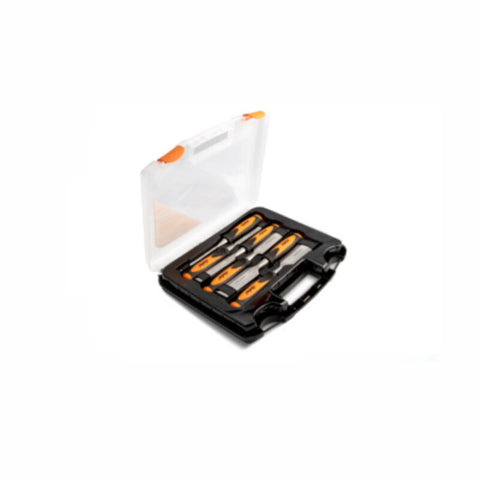 CLARKE | Wood Chisel 6pcs Set Chrome Carbon Steel Blade with Orange/Black Color Impact Resistan Handle & Plastic Storage Box | WCSC
