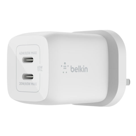 BELKIN | BOOSTâ†‘CHARGE PRO Dual USB-C GaN Wall Charger with PPS 65W White | WCH013myWH