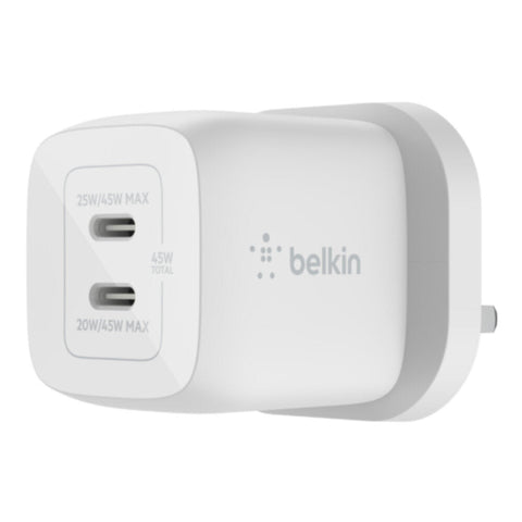 BELKIN | BOOSTâ†‘CHARGE PRO Dual USB-C GaN Wall Charger with PPS 45W White | WCH011myWH