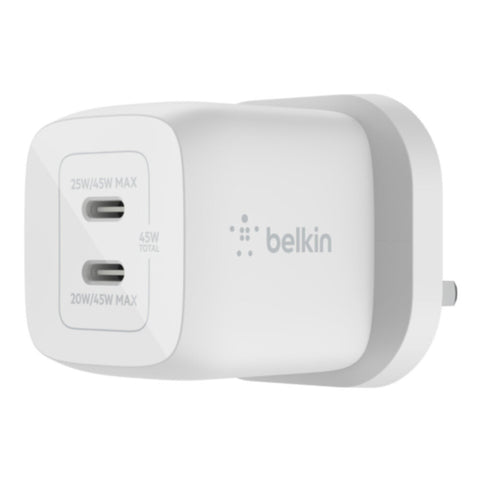 BELKIN | BOOSTâ†‘CHARGE PRO Dual USB-C GaN Wall Charger with PPS 45W White | WCH011myWH