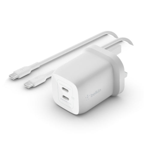 BELKIN | BOOSTâ†‘CHARGE PRO Dual USB-C GaN Wall Charger with PPS 65W + USB-C to USB-C Cable White | WCH013my2MWH-B6