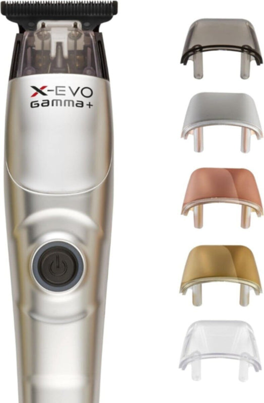 GAMMA+ | X-Evo Trimmer Microchipped Magnetic Motor with Interchangeable Lids Matte Colors, 3 Guards, Charging Stand