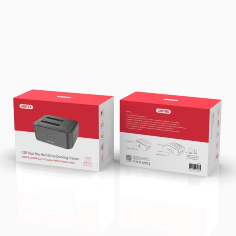 UNITEK | USB 3.0 to SATA III Dual Bay HDD/ SSD Docking Station with UASP & Offline Clone in Black | Y-3032