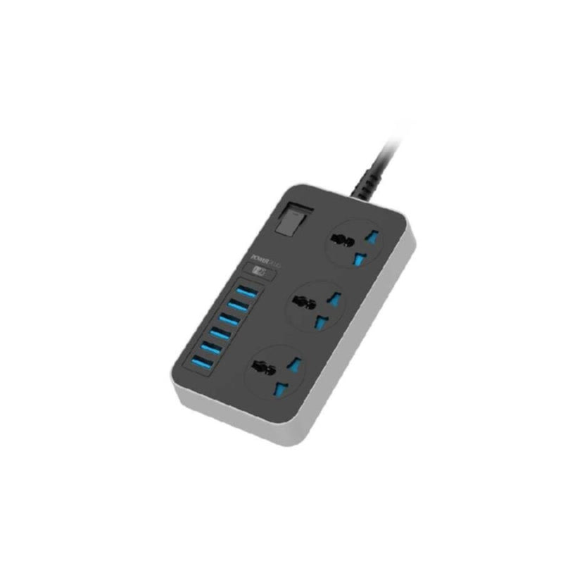 HEATZ | Smart Fast Power Plug 6 Port Charger With 6 Usb Port And 3 Socket Black And Grey | ZC603