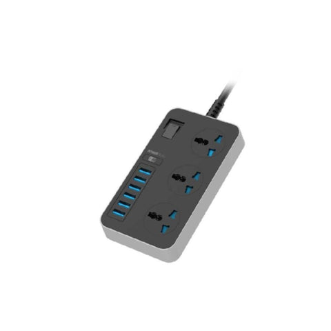 HEATZ | Smart Fast Power Plug 6 Port Charger With 6 Usb Port And 3 Socket Black And Grey | ZC603