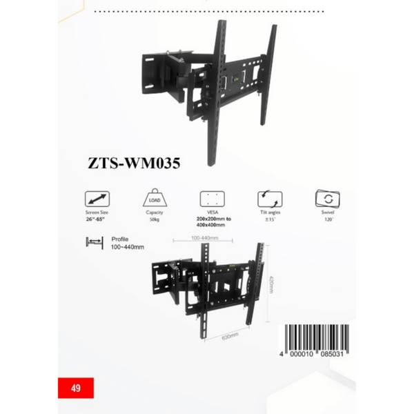 ZENAN | Extendable TV Wall Bracket 25"-65" inches 50kg Black | ZTS-WM035