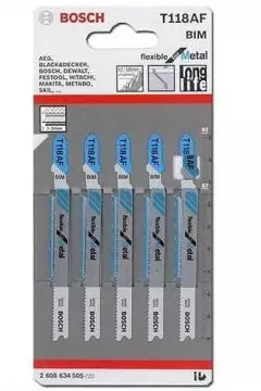 BOSCH | Metal Jigsaw Blade Flexible T 118 AF 5 Pc Set | BO2608634505