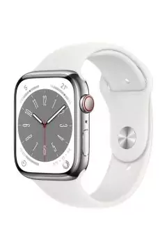 APPLE | Watch Series 8 GPS + Cellular 41mm Silver Stainless Steel Case with White Sport Band - Regular | MNJ53AE/A