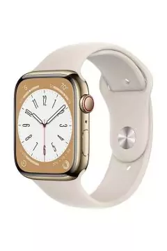 APPLE | Watch Series 8 GPS + Cellular 45mm Gold Stainless Steel Case with Starlight Sport Band - Regular | MNKM3AE/A