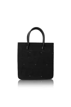 مينتسا | حقيبة يد من الدانتيل BSpecial مع مقابض جلدية سوداء مقاس واحد | bSplB1008