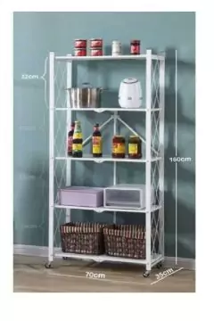 Kitchen Folding Shelf, Multi-Function Wheel Trolley,Storage Rack White | 539 4