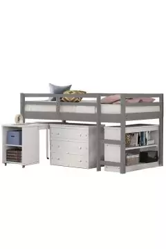 Low Study Twin Loft Bed With Cabinet And Rolling Portable Desk Grey | 286 2