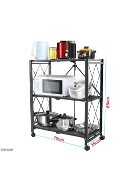 مطبخ متعدد الوظائف قابل للطي 3 أرفف - أسود 35x70x85 سم | 539
