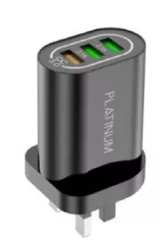 PLATINUM | Vital Series Wall Charger QC + 2 USB 5.1A - Black | P-CHRVTQCUBK