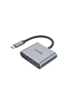 يونيتك | موزع USB من النوع C 4 في 1 (HDMI 4K 60 هرتز + VGA + USB2.0 + USB-C PD 100 وات)، رمادي فلكي | D1049A