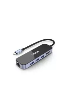 يونيتك | موزع USB-C 6 في 1 بسرعة 5 جيجابت في الثانية (3*USB3.0 + HDMI + جيجابت إيثرنت + PD 100 وات)، رمادي فلكي | D1084A