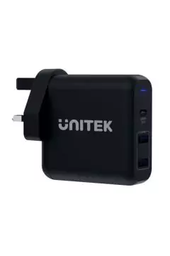 يونيتك | شاحن حائط USB -C PD QC3 بقوة 60 وات، نوع المملكة المتحدة، أسود | P1103A