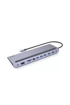 يونيتك | uHUB 11+ 11-in-1 USB-C Ethernet Hub مع شاشة MST ثلاثية (مزدوج HDMI + VGA)، 100 وات PD، 3 USB، 1 نوع C، صوت، قارئ بطاقة مزدوجة | D1022B