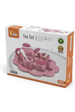 VIGA | Wooden Pink Tea Set Pretend Play Carry Handles For Kids Ages 18+ Months | 44543